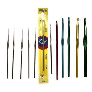 Lot of 12 Vintage Steel Metal Crochet Hooks Boye Unbranded Aluminum Lace